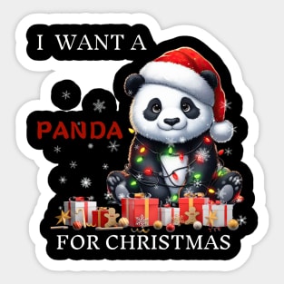 I Want a Panda for Christmas Santa Hat Xmas Sticker